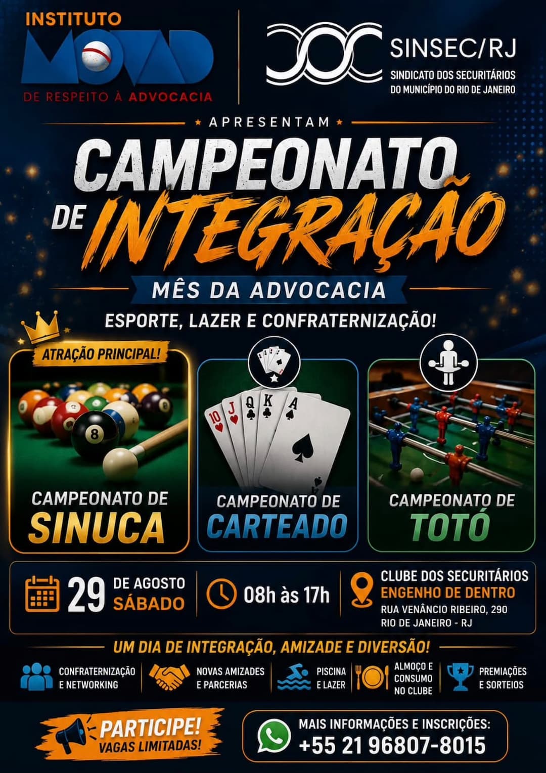 Flyer oficial do Campeonato de Integração – Mês da Advocacia